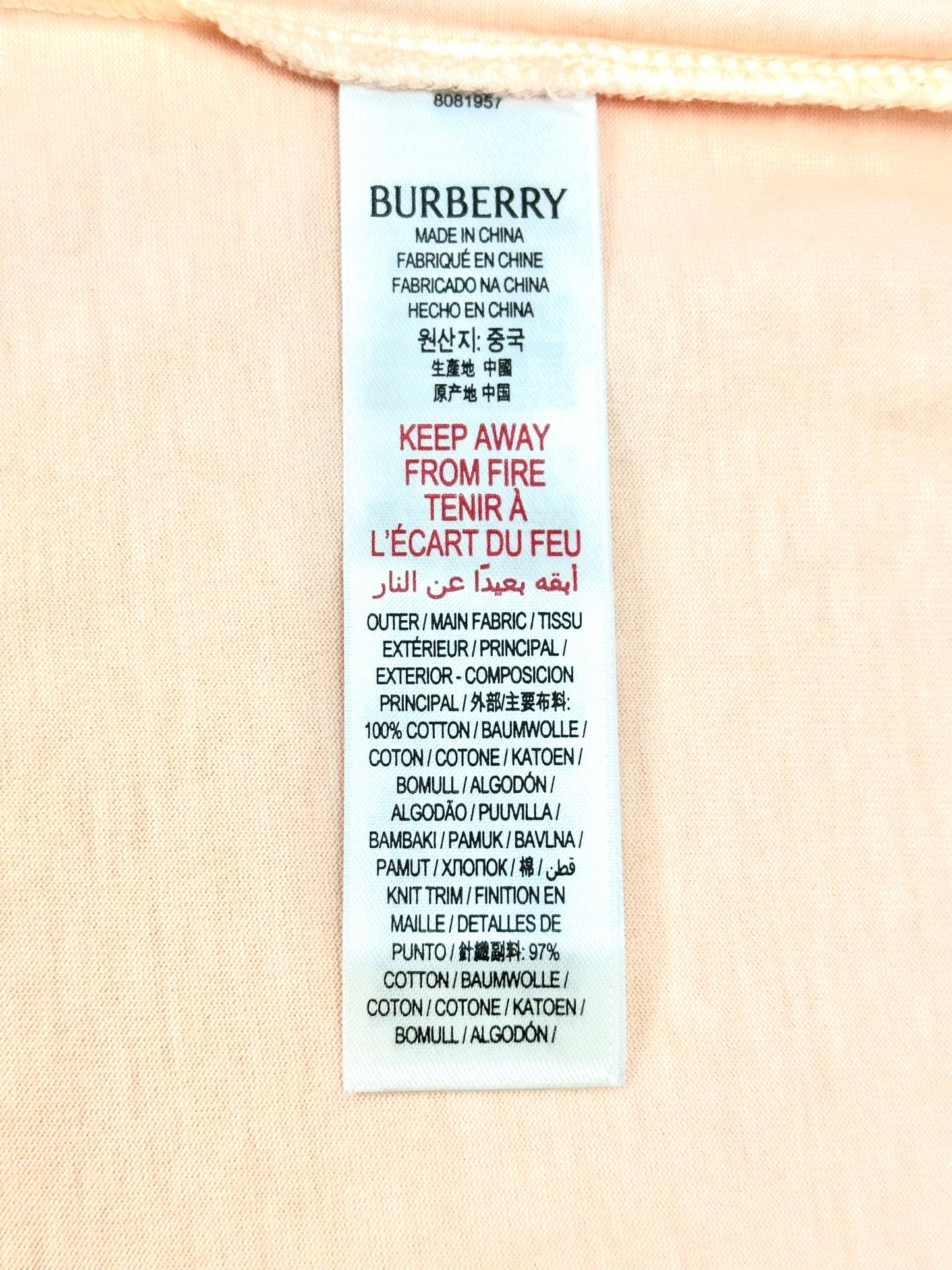 Burberry Peach Horse Embroidery T Shirt